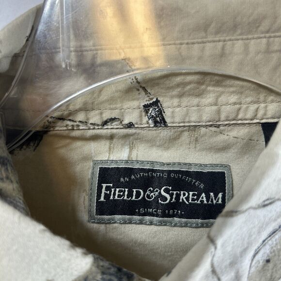 Field & Stream Shirt Mens Large Short Sleeve Fish Fishing Pole Bass Angler Beige - Picture 3 of 10